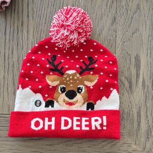 Red Reindeer Pom-Pom Beanie